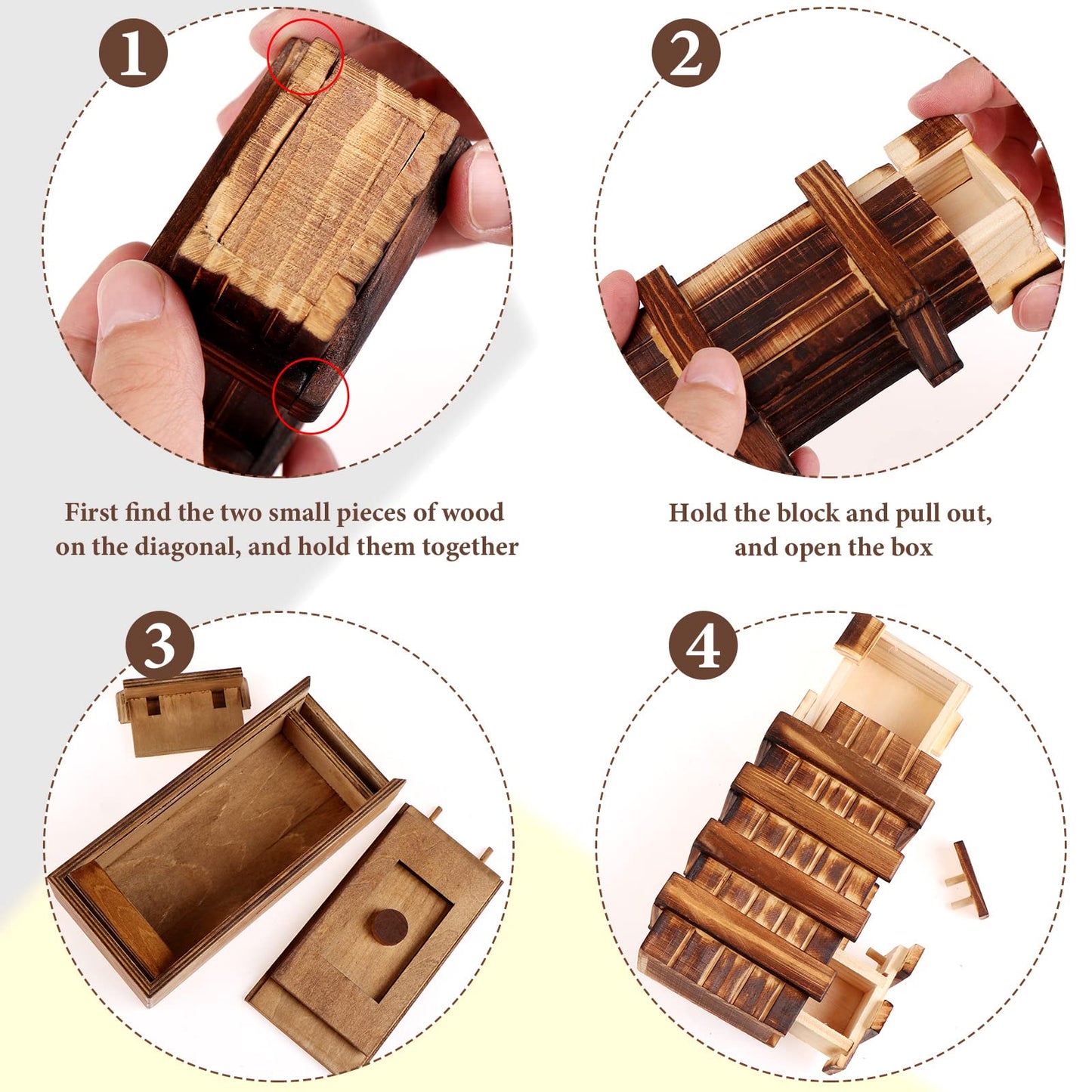 Puzzle Box 3 Pack Wooden Secret Puzzle Box with Hidden Compartment 3D Brain Teaser Magic Drawers Secret Magic Box Wooden Box Puzzle Case Difficult Puzzles Boxs Gift Card for Adults and Kids