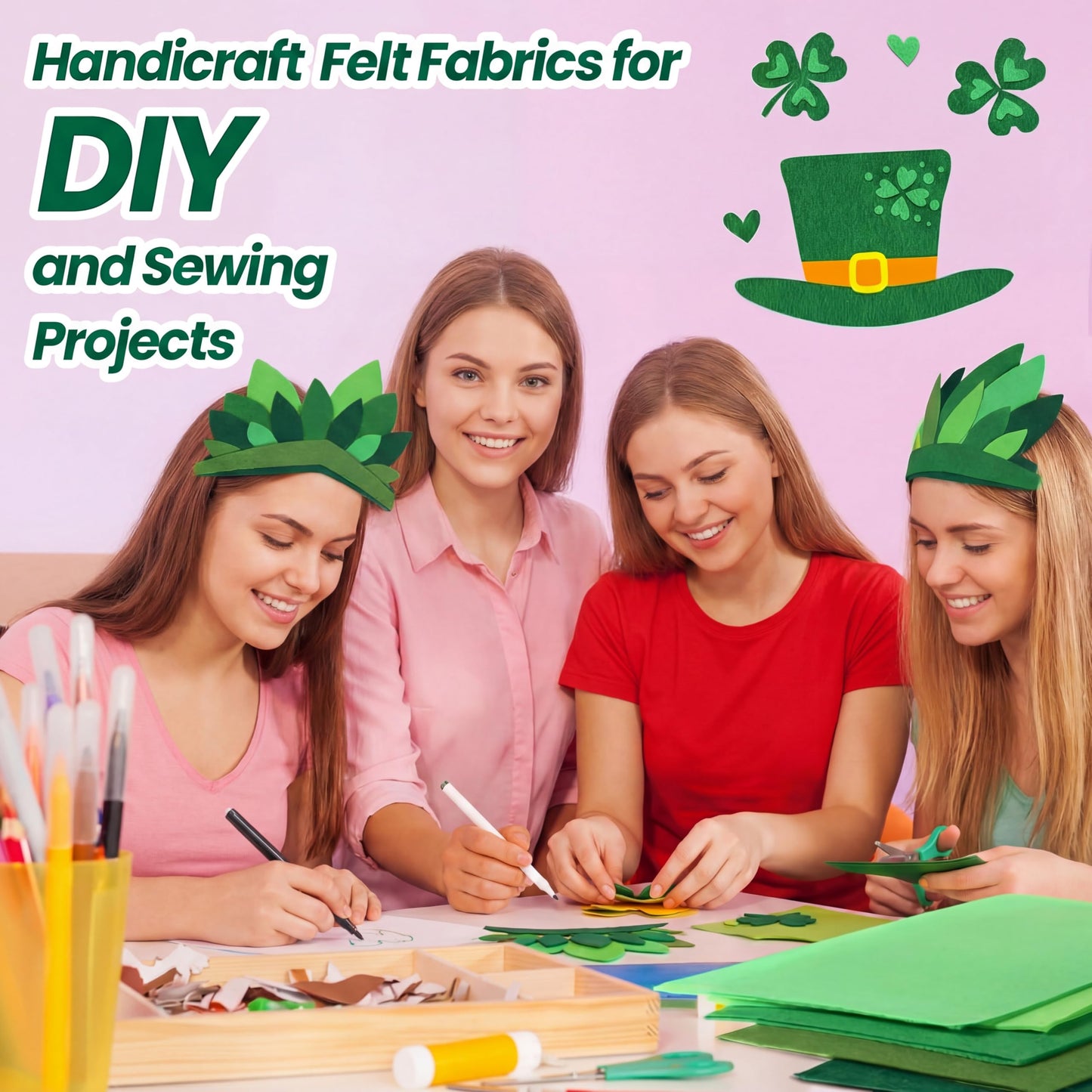 Peryiter 150 Pcs Green Felt Fabric Sheets Bulk for St. Patrick's Crafts 12 x 12 Inch 1.4 mm Day Thick Stiff Felt Sheets Square Assorted Fabric Square for Crafting Sewing School DIY