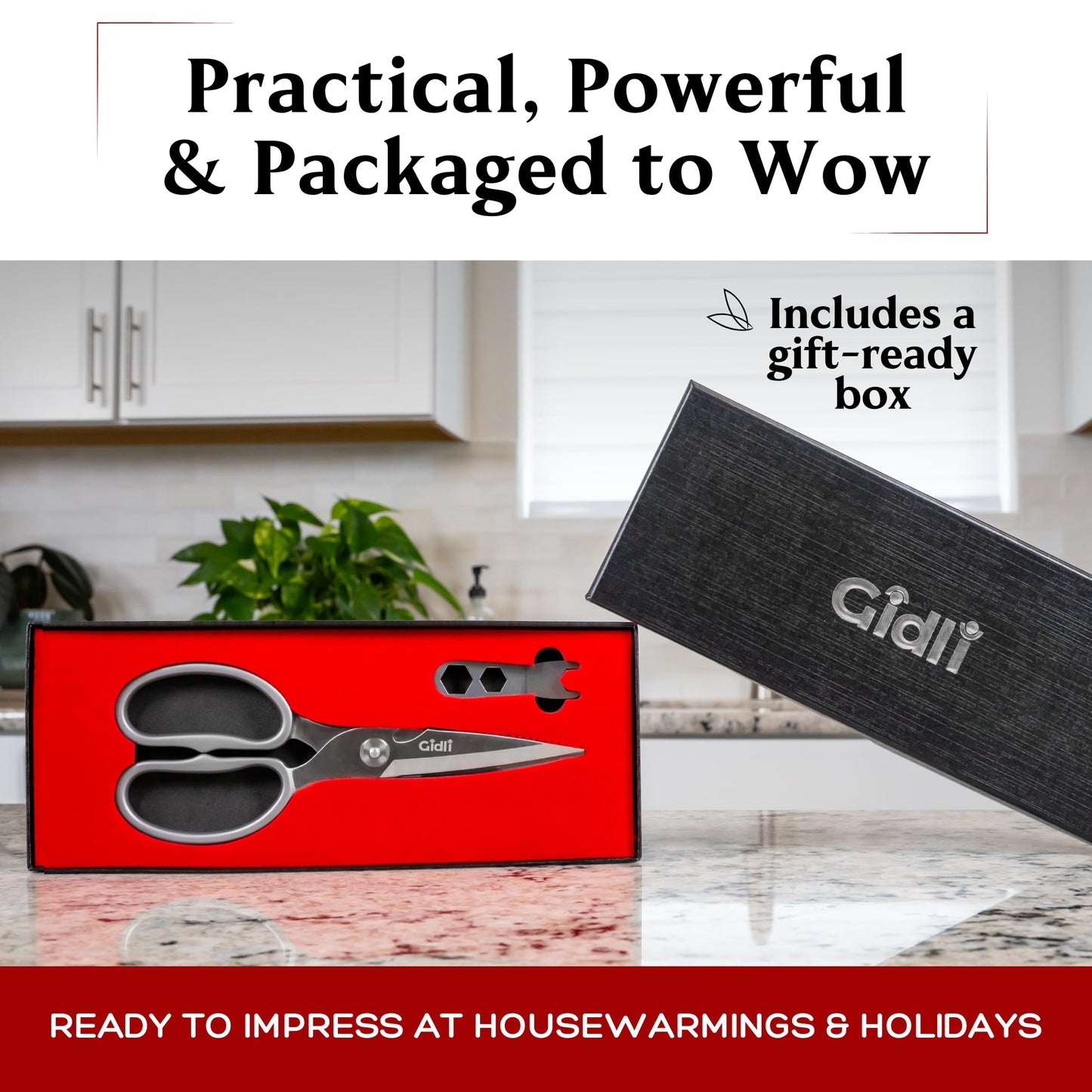 Premium Kitchen Scissors by Gidli – Lifetime Replacement Warranty* - Heavy Duty Kitchen Shears for Food – All-Purpose Stainless Steel Scissors – Dishwasher Safe, Comes Apart for Easy Cleaning