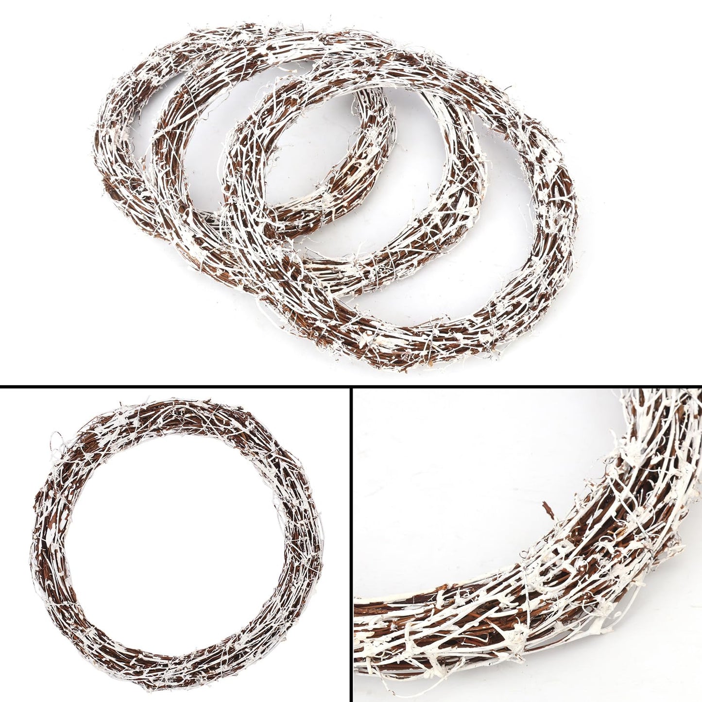 KUKLIPJIM 7 Pcs 12 inch Natural Grapevine Wreath Set, Hand-Woven Vine Branch Wreaths for DIY Crafts, Christmas Decorations, Home & Event Styling(White)