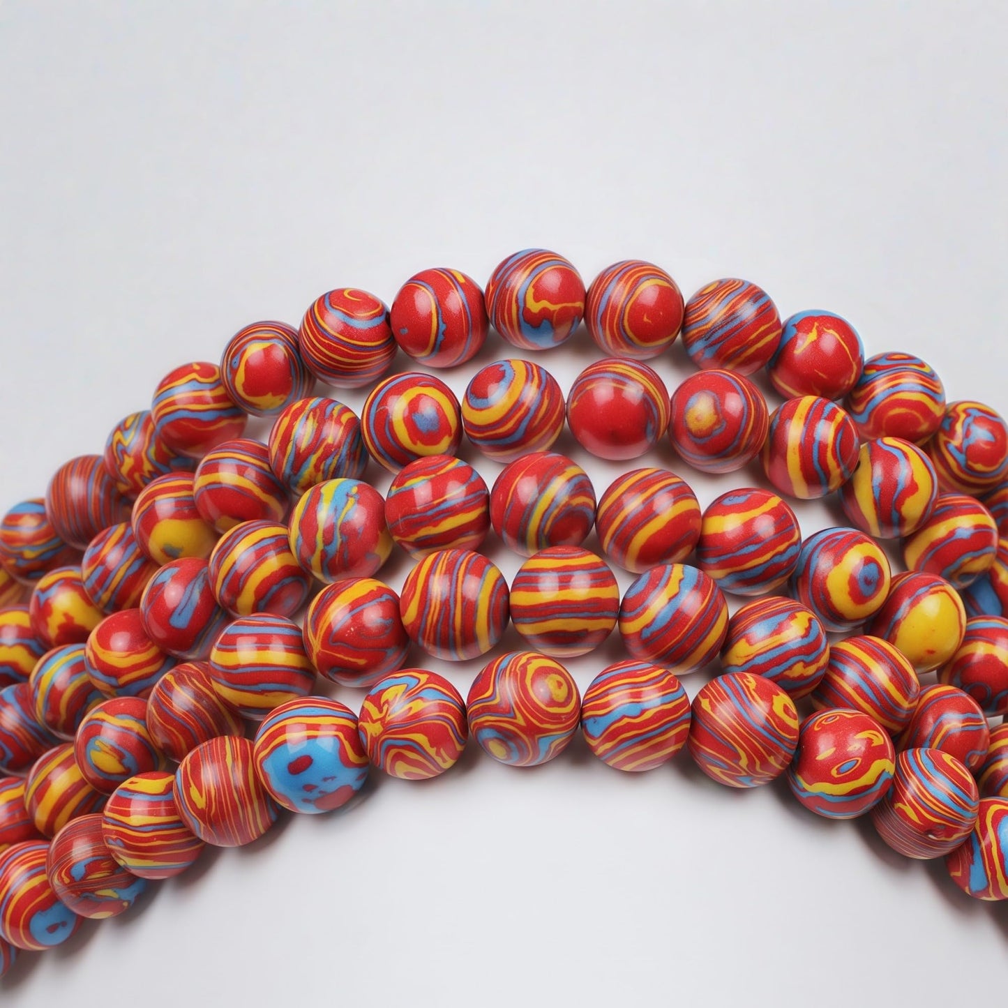 MJDCB Synthesis Colour Malachite Beads Beautiful Fashion Round Stone Beads for DIY Jewelry Making 15" (10mm, Blue - red - Yellow)