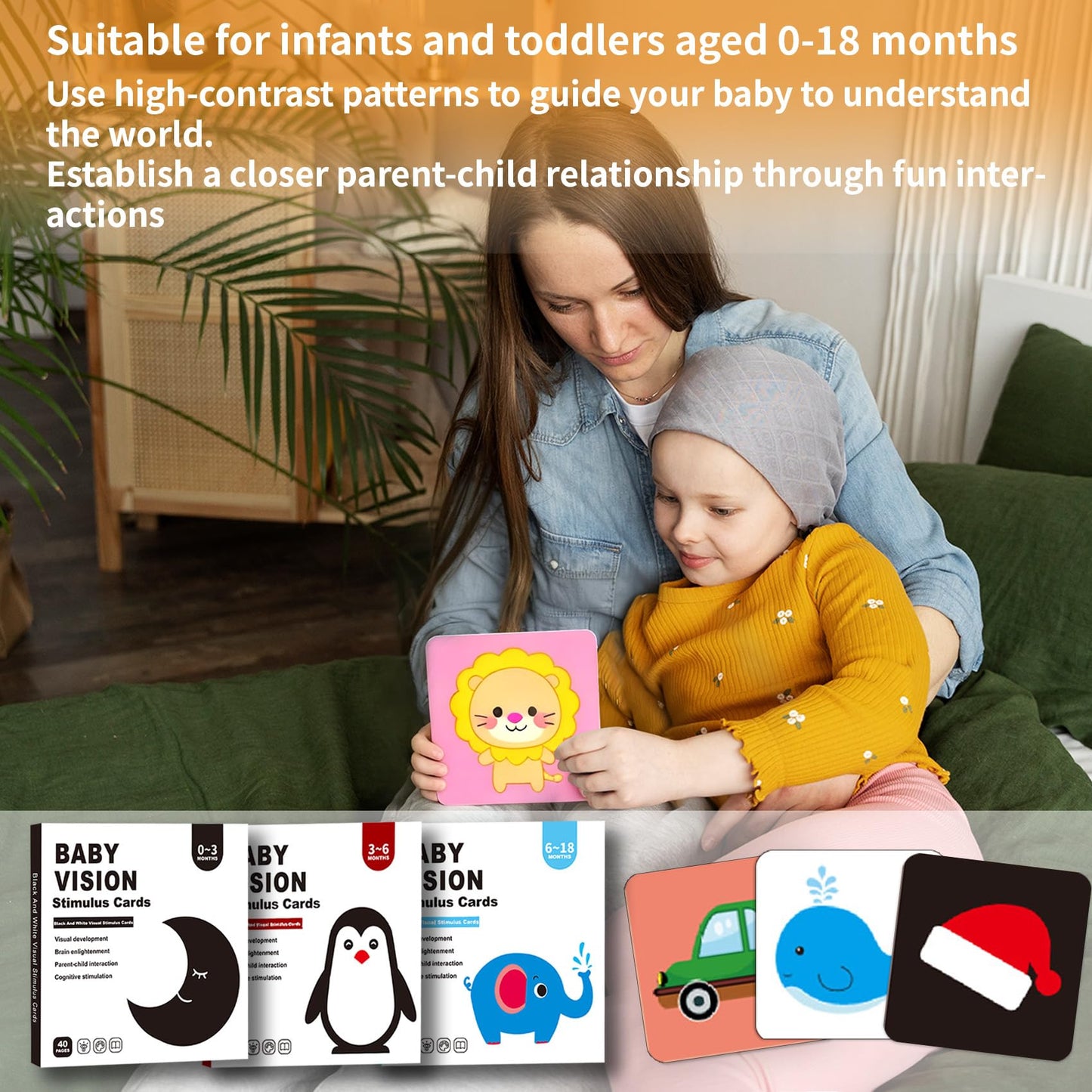 High Contrast Baby Flashcards - 120pcs Newborn Black White Visual Stimulation Learning Card for 0-18 Months Babies Activities Educational Gifts