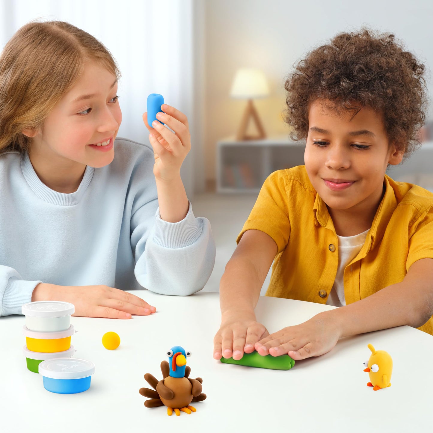 HEY CLAY Colorful Modeling Air Dry Clay for Kids 6 cans with Fun Interactive Instructions App - Kids Activities Age 3+ (Farm Birds: Duck, Goose, Hen)