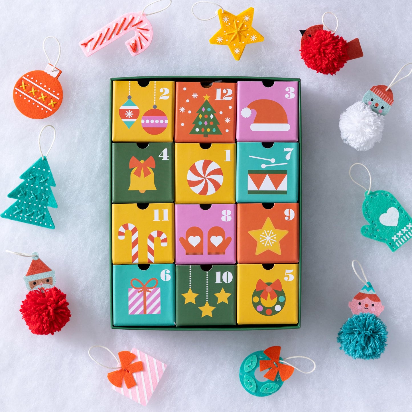Petit Collage: 12 Crafts of Christmas Advent Calendar - Eco-Friendly Advent Craft Kit for Kids 6+ – Includes Felt Shapes, Pom‑Pom Maker, Yarn & Needle – Reusable Drawer Calendar with Daily Projects