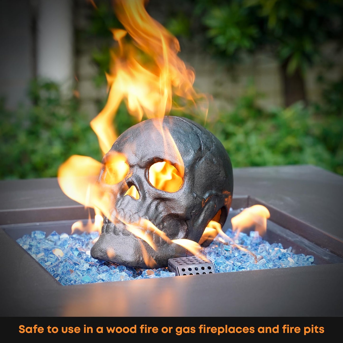 Stanbroil Fire Pits 10" Imitated Human Metal Skull Decoration for Indoors Outdoors Campfire, Fireplace, Halloween Party Decor, 1 Pack - Patent Pending