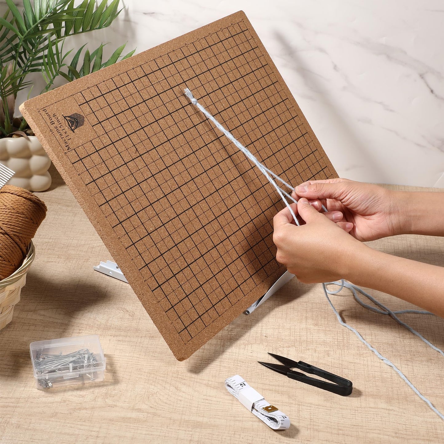 108 Pcs Macrame Supplies Include Macrame Board Metal Adjustable Holder with 100 T Shaped Pins Double Sided Grids Bracelet Making Board with Brush Scissor Ruler for Braiding Bracelet Creating