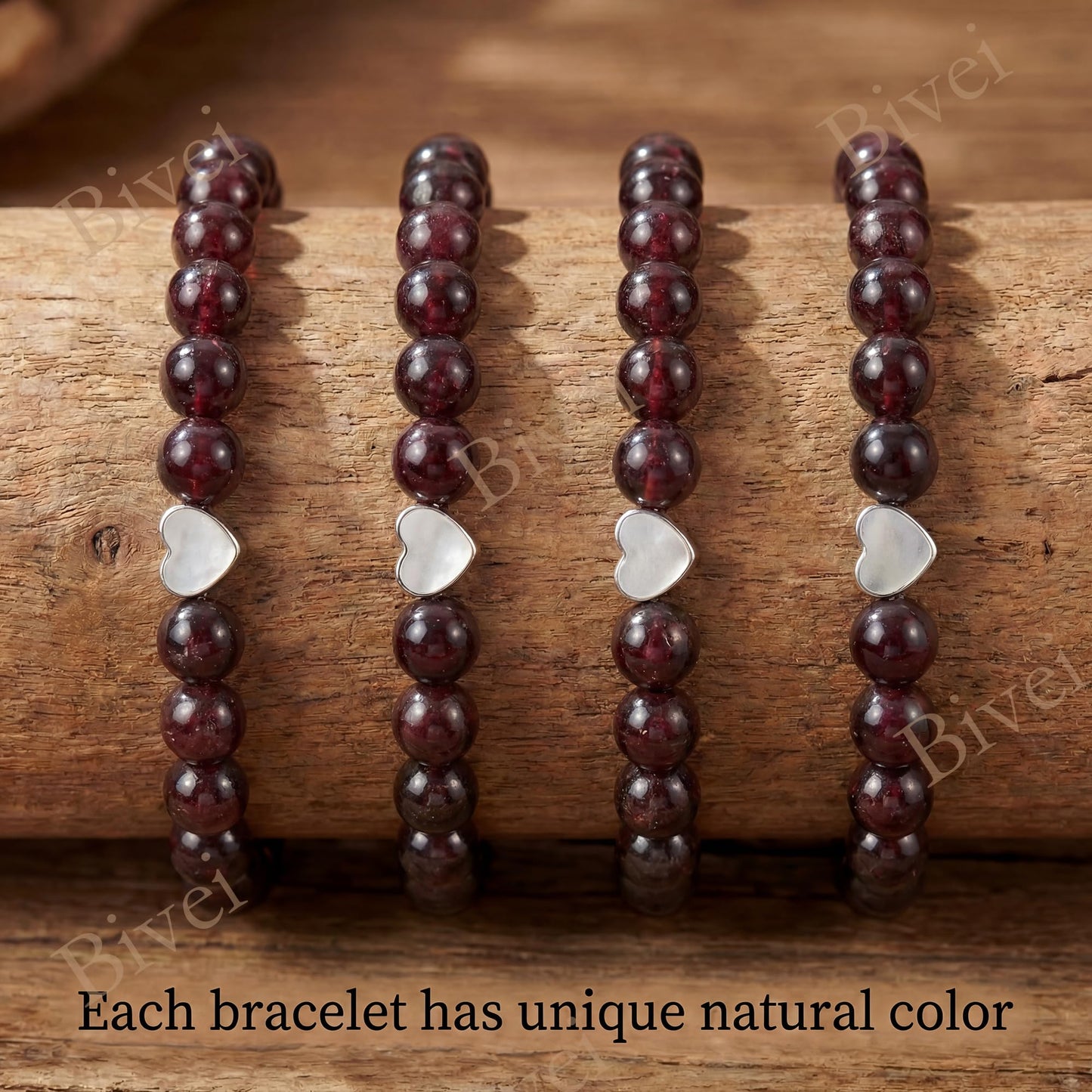 Bivei 6mm Garnet Crystal Stretch Bracelets for Women, Handmade Natural Stone Beaded Bracelet, Yoga Protection Jewelry Gift