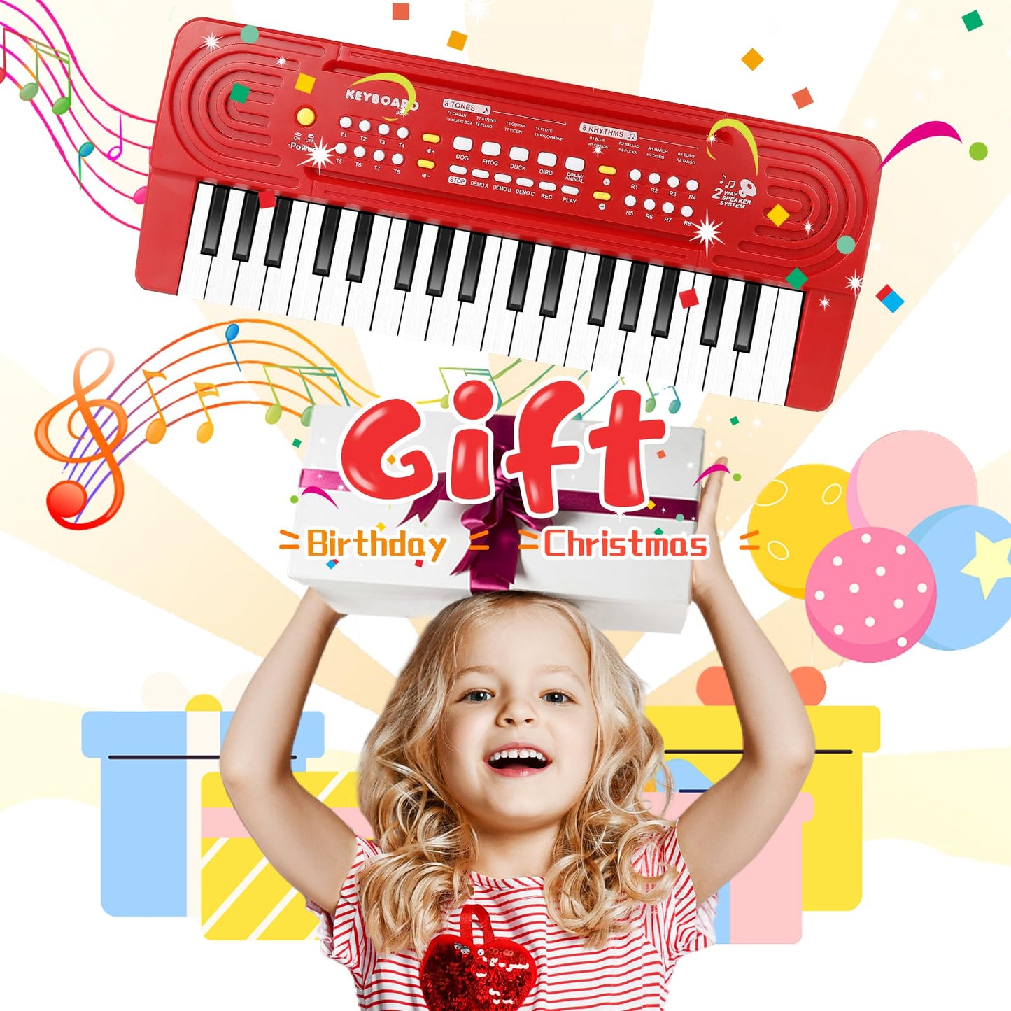 Kids Toddler Toy Piano Keyboard - 37 Key Pianos for Kid Music Toys Instruments with Microphone | Explore Creativity, Perfect Birthday for 3-8 Year Old (Red)