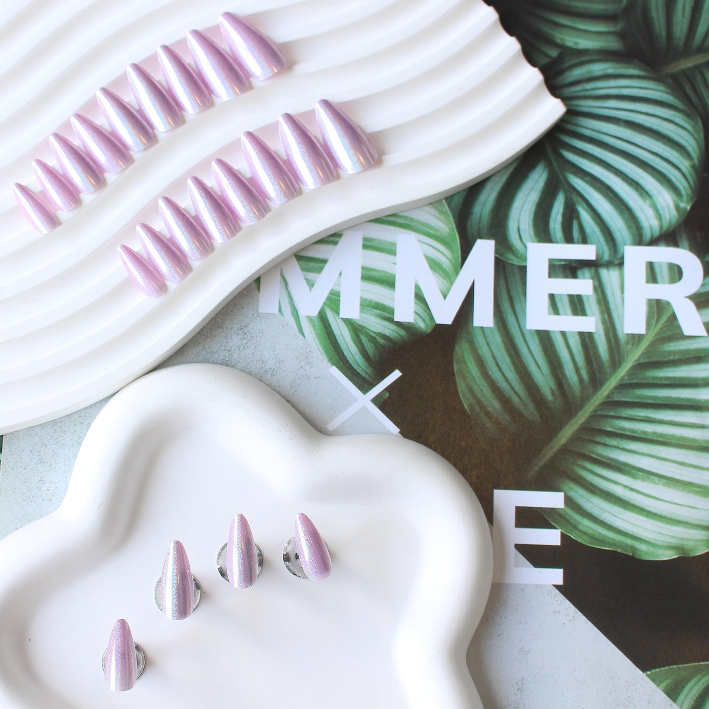 Glitter Pink Press on Nails Medium Stiletto Almond,KQueenest Pure Color Acrylic Nails Kit Reusable Fake Nails Feature Protective UV Coating for Women Nail Art Manicure in 24PCS