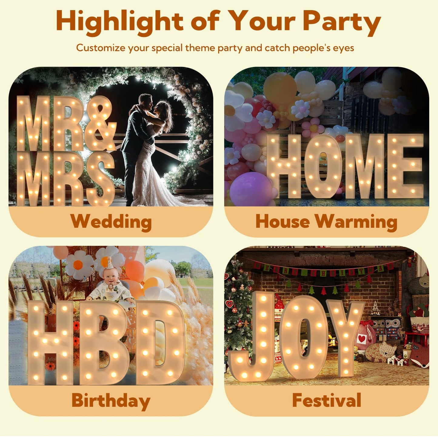 imprsv Marquee Letters, 4FT Mosaic Light Up Letters for Party Decor, DIY Customizable, Adults, Unisex, Modern, All Seasons