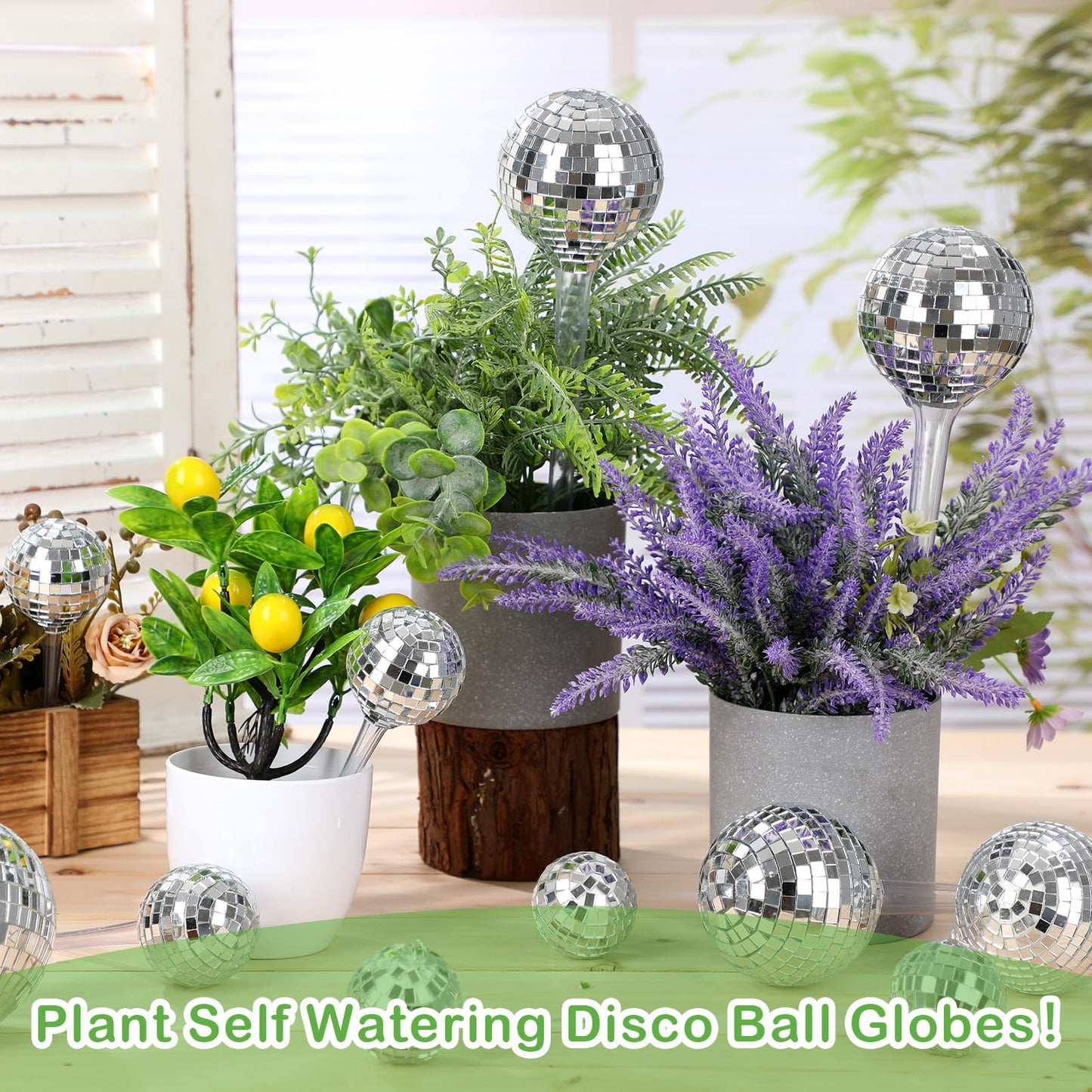 Novabright 6 Pcs Plant Self Watering Disco Ball Globes 10.6in and 5in Disco Self Watering Globes Planter Insert Decorative Automatic Drip Irrigation Devices for Indoor Outdoor
