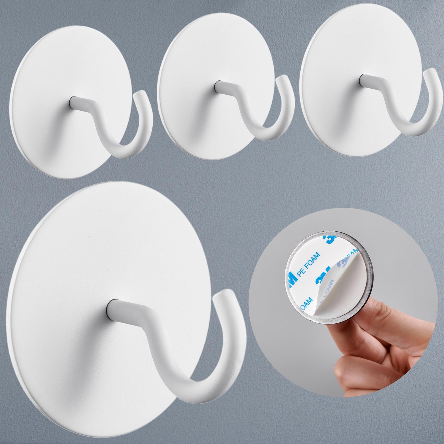 DEKAZIA® Set of 4 Self-Adhesive Ceiling Hooks White - Extra Strong Round Hooks for Ceiling & Wall