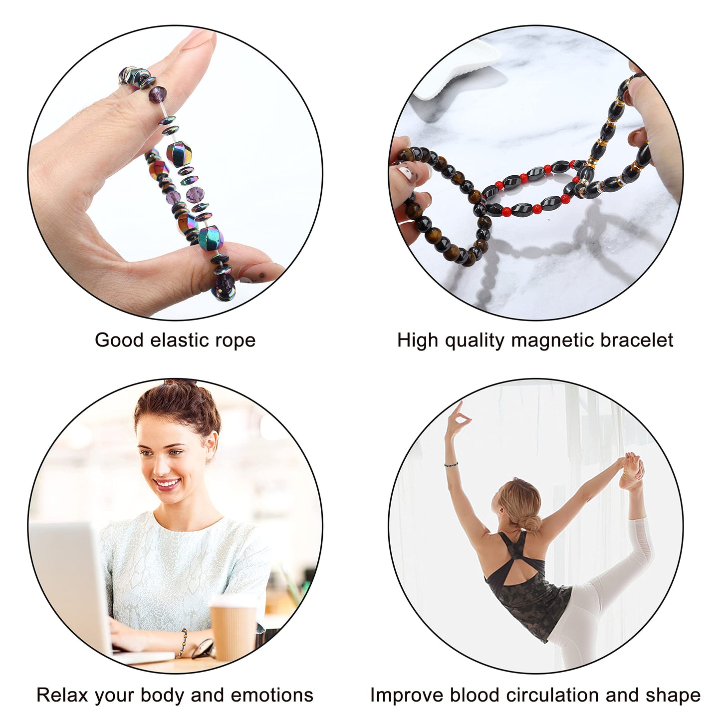 THUNARAZ 12Pcs Hematite Magnetic Bracelet Set for Men Women Tiger Eye Stone Bracelet Stree Relief Gift