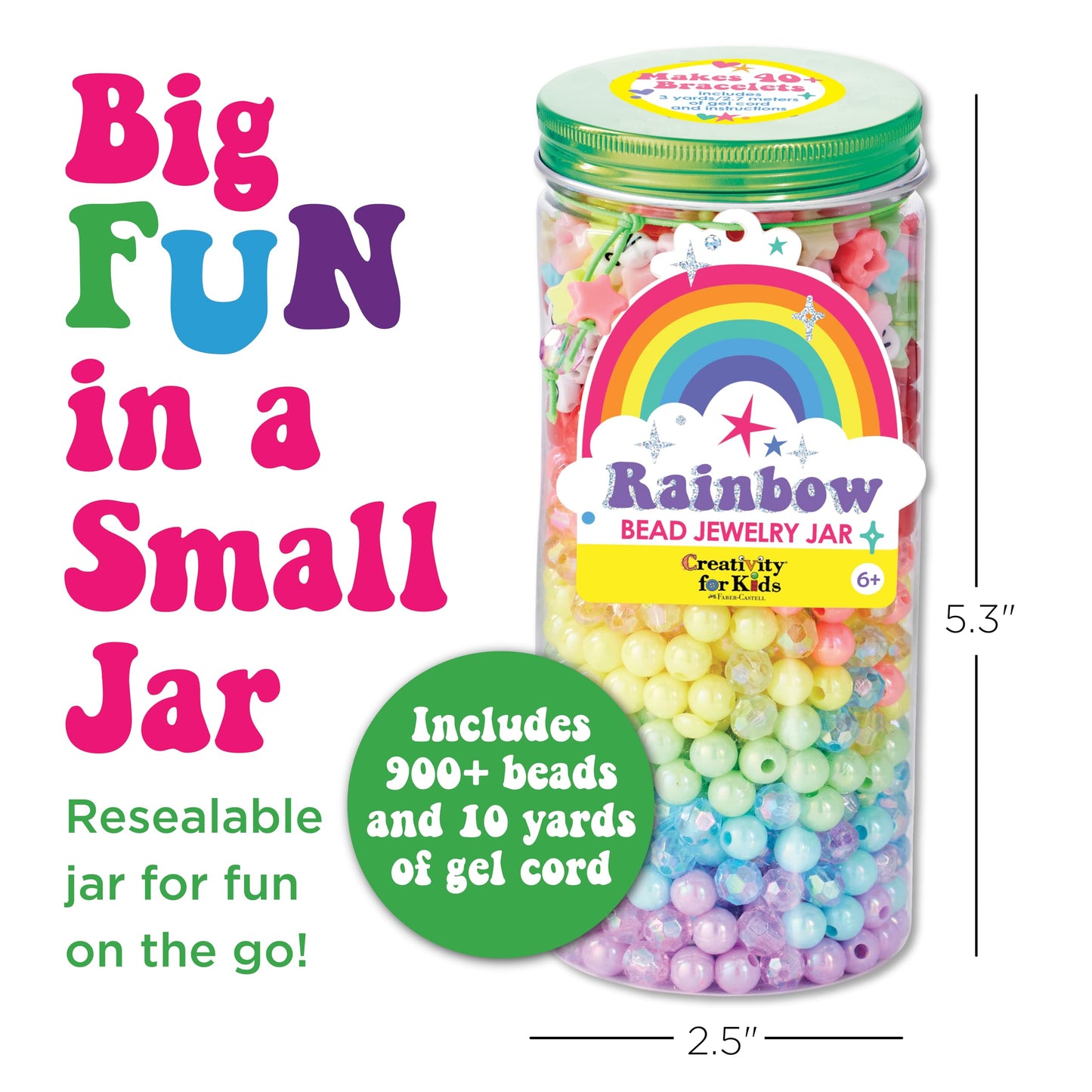 Creativity for Kids Rainbow Bead Jar Jewelry Making Kit: Makes 40+ Friendship Bracelets, DIY Crafts for Girls, Great Spring Crafts (Ages 6+)