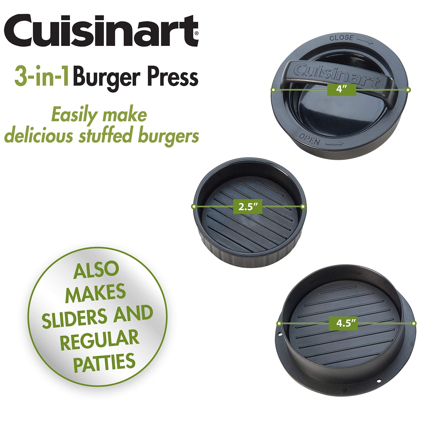 Cuisinart 3-in-1 Stuffed Burger Press, Non-Stick Burger Stuffer Hamburger Patty Maker, Patty Maker Grill Accessory for Outdoor Cooking, BBQ, Tailgates, Camping