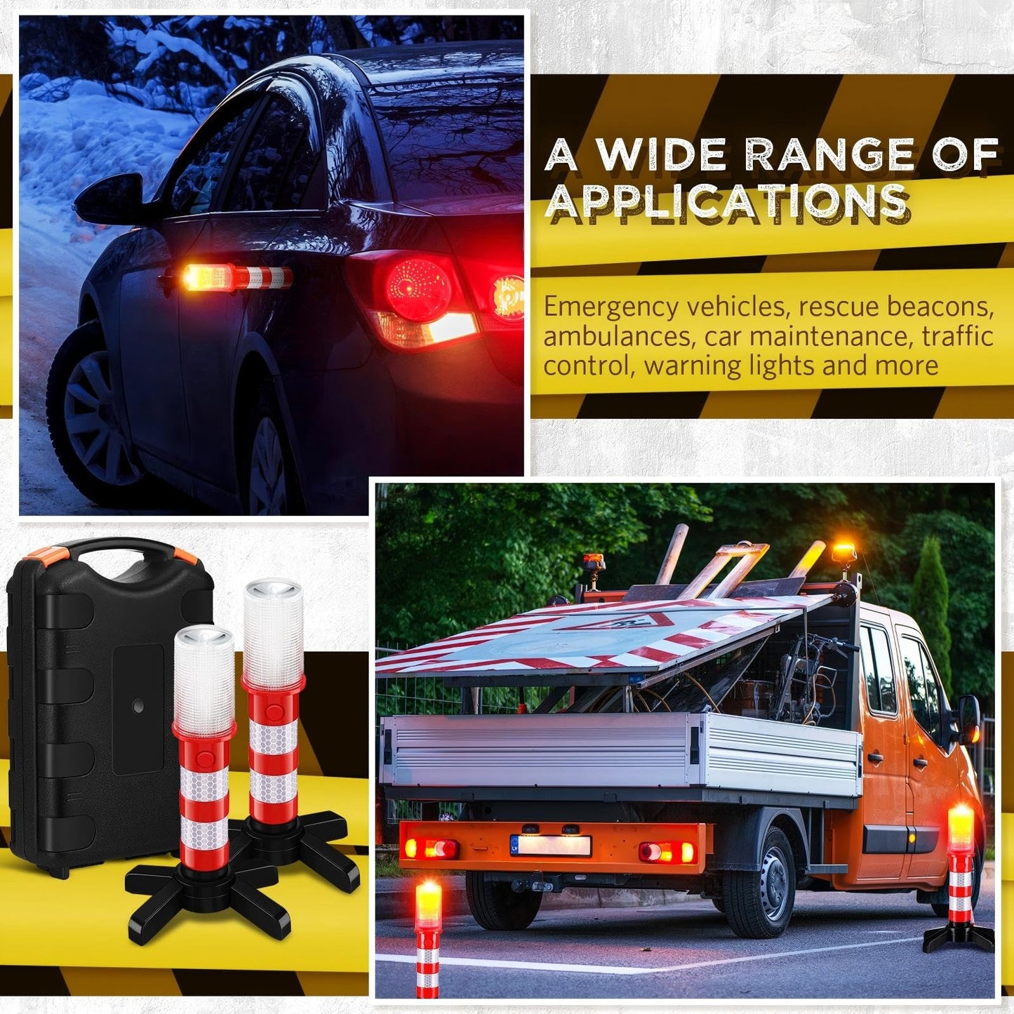 Riakrum 2 Pcs Emergency Roadside Flares Bulk Kit LED Safety Strobe Road Warning Light Bright Red Safety Beacon Strobe Light Roadside Flare Magnetic Base Detachable Stand Vehicle (Batteries Excluded)