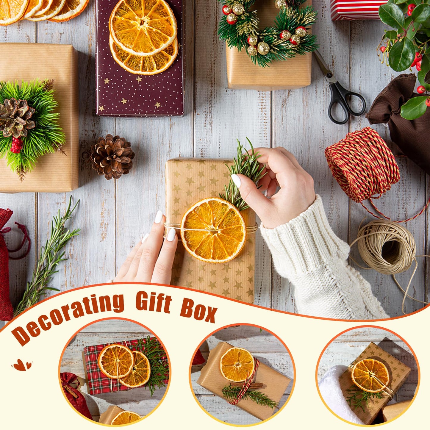 50 Pcs Dried Orange Slices, with 50Pcs Hemp Rope, Christmas Wreath Making Supplies for X-mas Tree Decoration, DIY Crafts, Present Wrapping