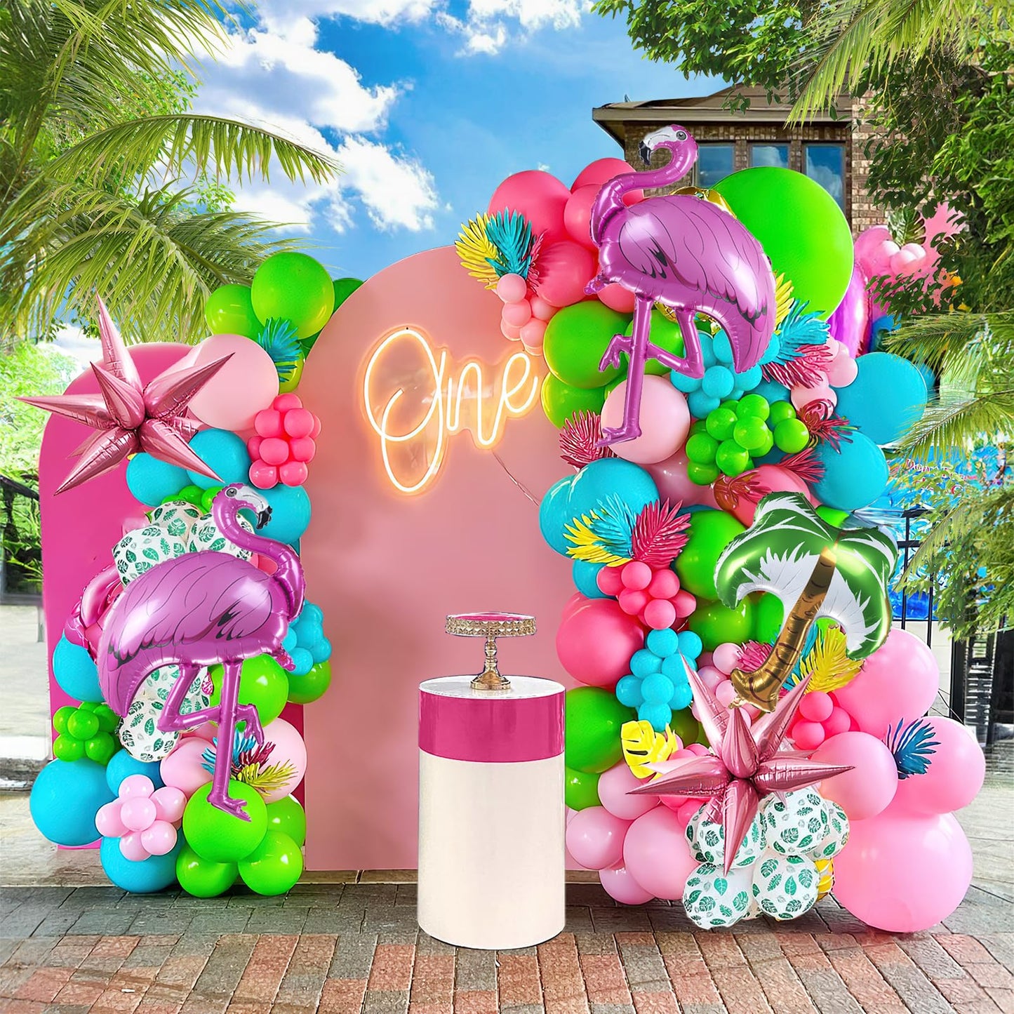 Tropical Luau Balloon Arch Kit - 126Pcs Flamingo Party Decorations with Teal Blue Pink Green Balloons, Palm Print & Pineapple Foil Balloons - Perfect for Hawaiian Aloha Summer Beach Birthday Party