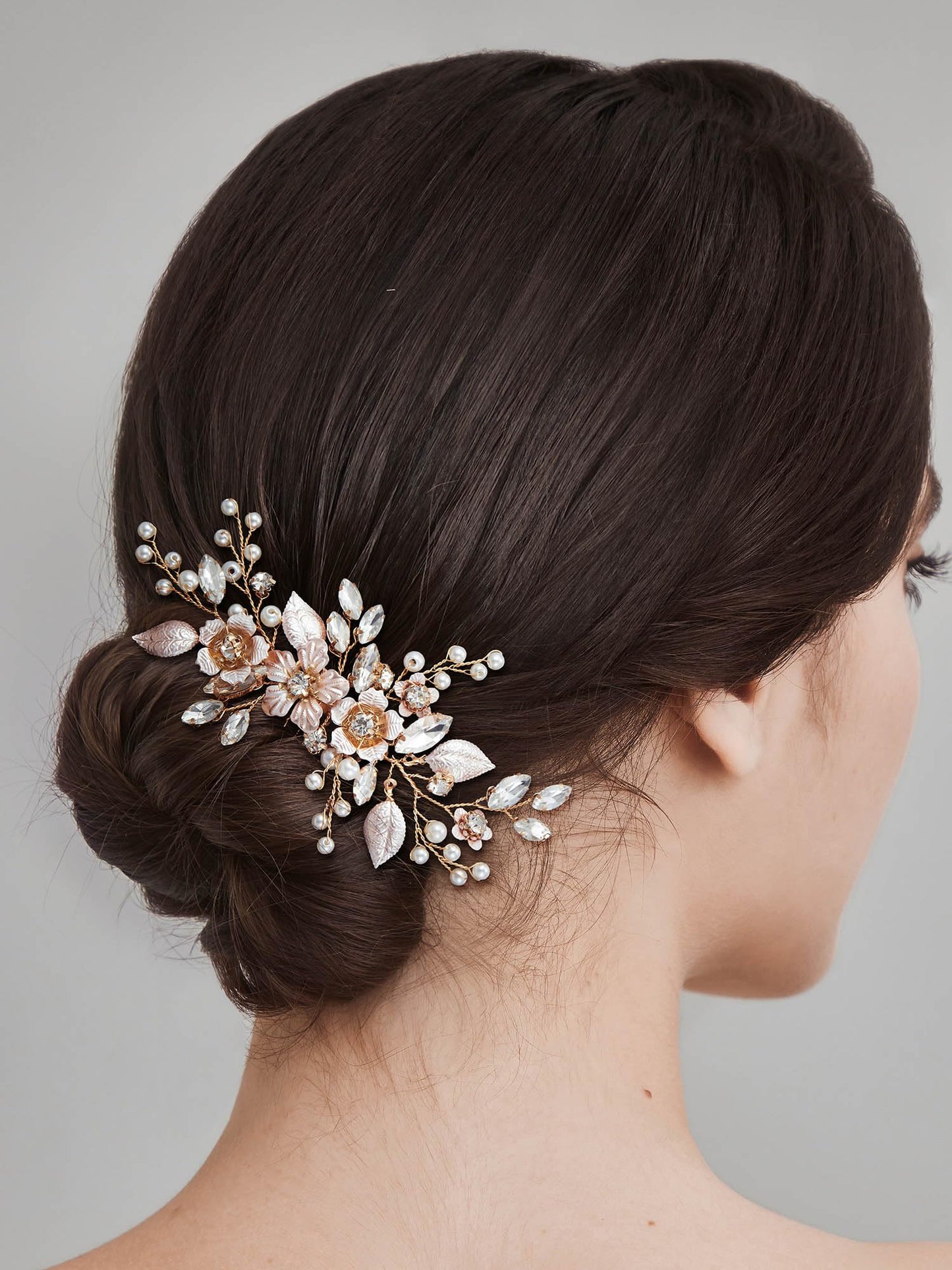 SWEETV Hair Comb, Handmade Rose Gold Bridal Hair Accessory for Weddings and Brides - 4.72 * 2.75 Inch, 2.Rose Gold