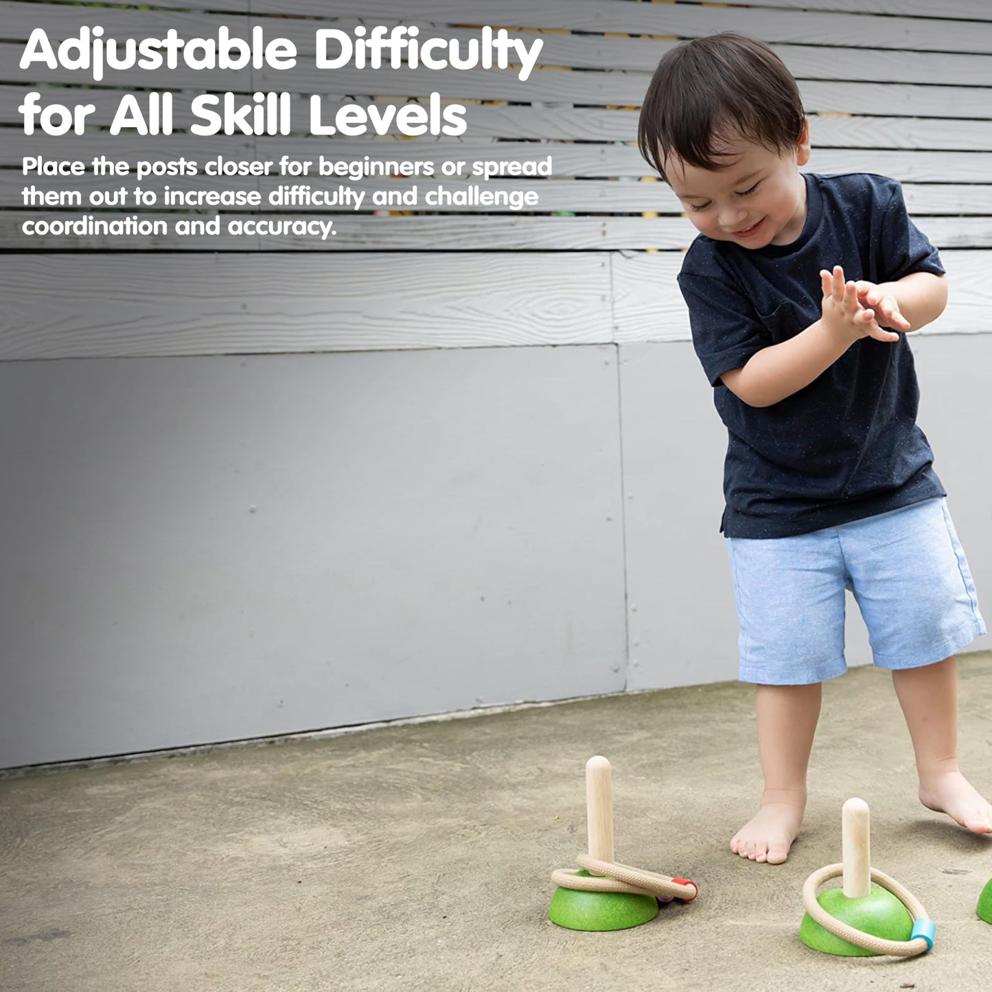 PlanToys® Meadow Ring Toss Wooden Montessori Coordination and Gross Motor Toy | Focus, Aim, Balance and Movement Development Activity | Eco Friendly Outdoor and Indoor Learning Game