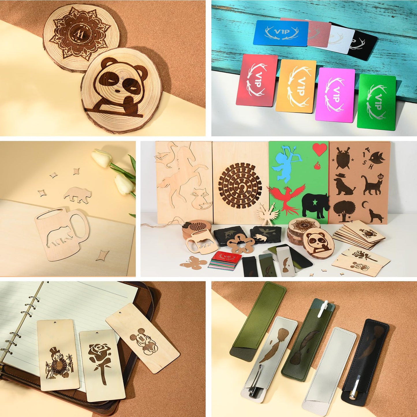 MiniStarCut 80 PCS Laser Materials Exploration Kit, DIY Laser Engraving Supplies Including Metal, Wood, PU Leather, Paper, Rock