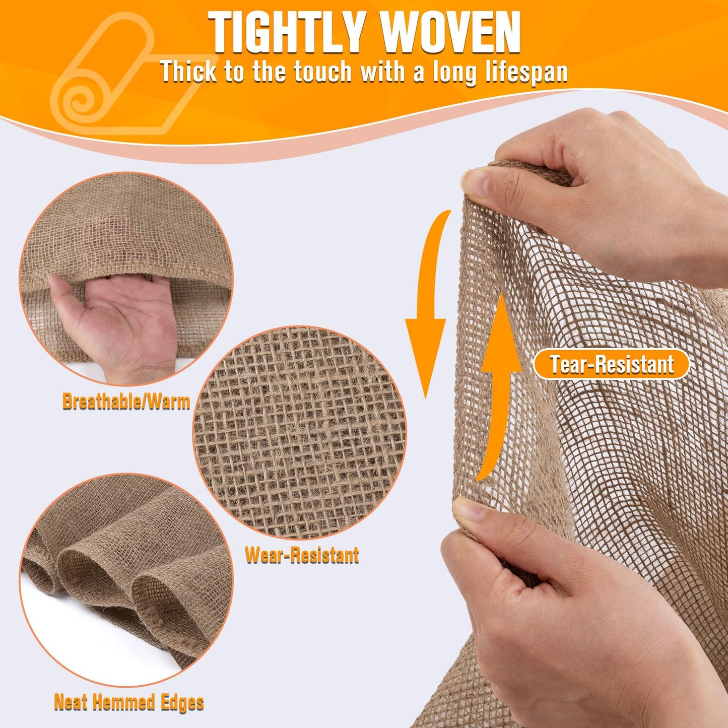 Natural Jute Burlap Roll 40Inch x 40Ft, High-Density Burlap Fabric, Biodegradable & Breathable for Gardening (Tree Wrap, Weed Barriers), Crafts, Landscaping & Wedding Decor