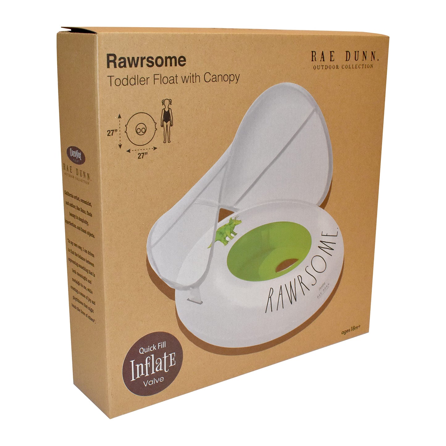 Coconut Float Rae Dunn x Toddler Float with Canopy - New Velcro Connectors! - Child Sized Inflatable Raft & Durable Water Toy - Stable Ride-On for Summer Parties & Swim Events (Rawrsome)
