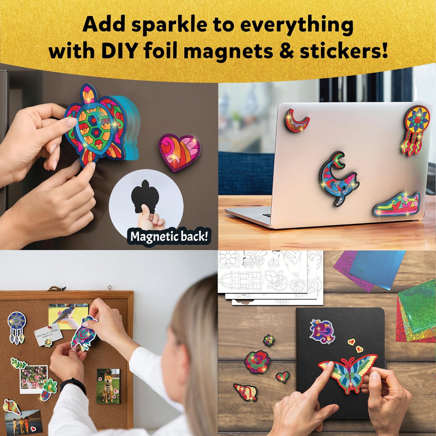 Skillmatics Foil Fun - Pretty Patterns, 18 DIY Magnets Mess-Free Art, Colorful Creative Party Activity, Craft Kits, 60+ Foam Stickers, Gift for Kids, Teens, Adults, Families, Screen-Free Entertainment