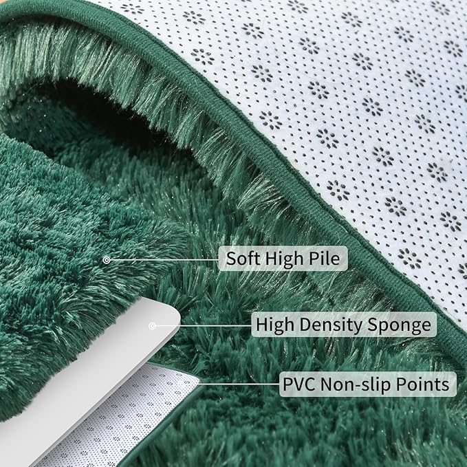 Soft Runner Rugs for Bedroom Hallways, 2 Packs 2x6 Green Fluffy Shag Throw Area Rug Non Slip for Bedside Dorm, Long Shaggy Furry Carpet for Nursery Living Room
