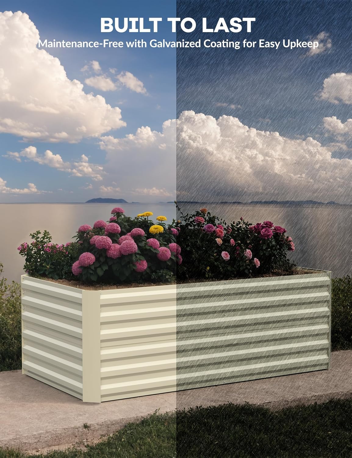 Garvee 8x4x2ft Galvanized Raised Garden Bed Outdoor,Rust-Resistant Raised Garden Beds for Gardening, Easy Assembly Outdoor Garden Box & Planters,Beige
