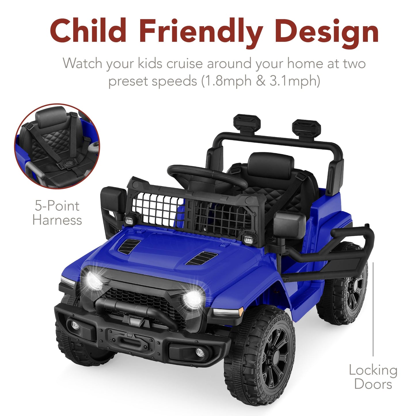 Best Choice Products 6V Kids Ride On Toy, Mini Truck, Electric Play Car w/Parent Remote Control, 4-Wheel Suspension, LED Lights, 2 Speeds, Functional Horn, 3.1MPH Max Speed - Blue