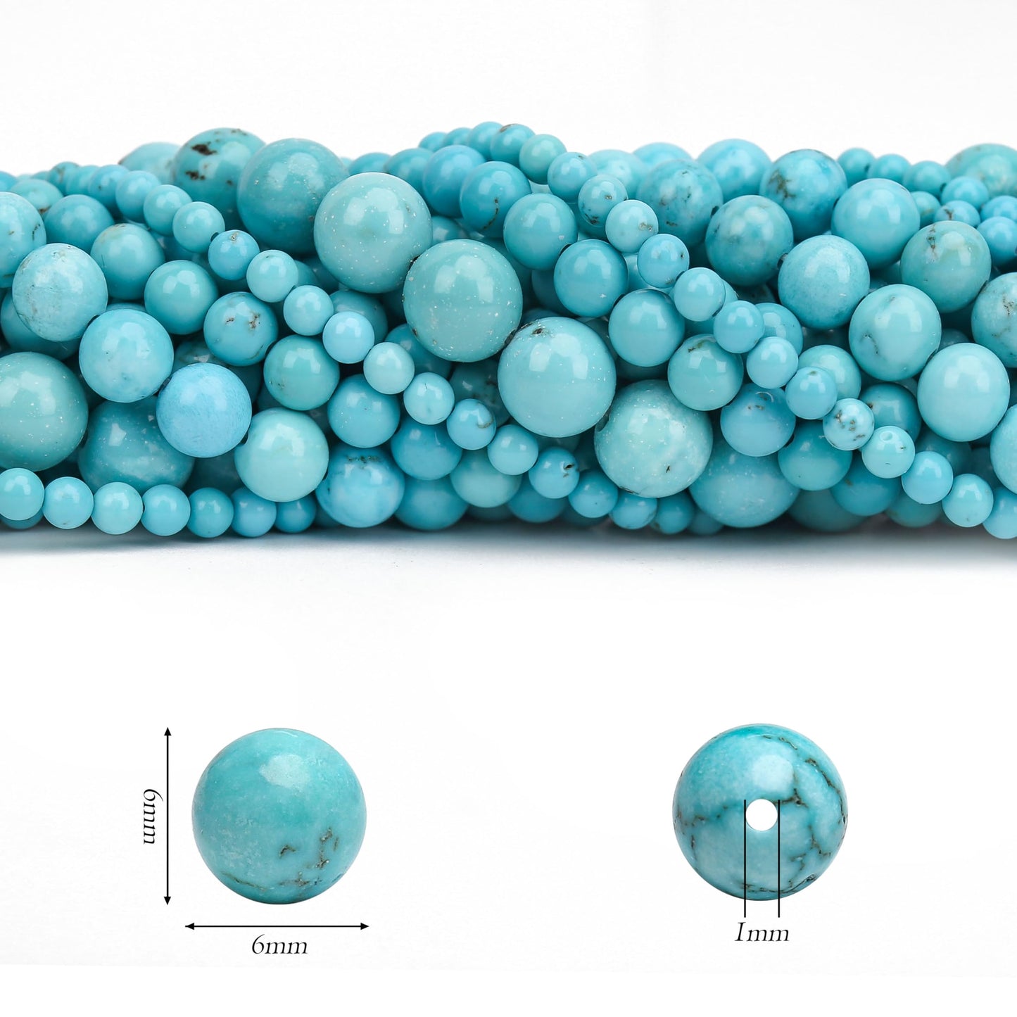 Aurehen Natural Gemstone Beads with Thread Needle Card as Complete Jewelry Making Kit, 120PCS 6mm Genuine Round Loose Energy Stone Spacer Beads, Smooth Healing Crystals for DIY Crafts (Blue Turquoise)