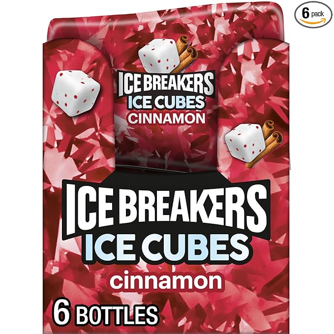 ICE BREAKERS Ice Cubes Cinnamon Flavored Sugar Free Chewing Gum Bottles, 3.24 oz (6 Count, 40 Pieces)