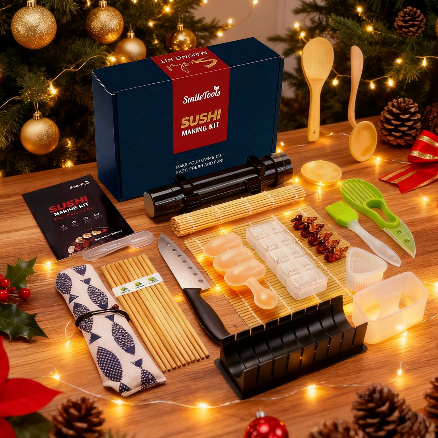SmileTools Sushi Making Kit, 28 in 1 Sushi Roller Kit with Bamboo Mats, Sushi Bazooka, Nigiri Gunkan Sushi Mold, Musubi Maker, Rice Ball Mold & More