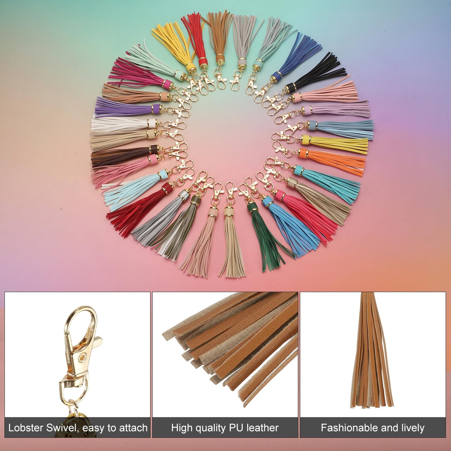 uxcell 10pcs PU Leather Tassels, 6 Inch Keychain Tassel Charm with Lobster Swivel for Jewelry Making, Handbag, DIY Crafts, (Grey Coffee)