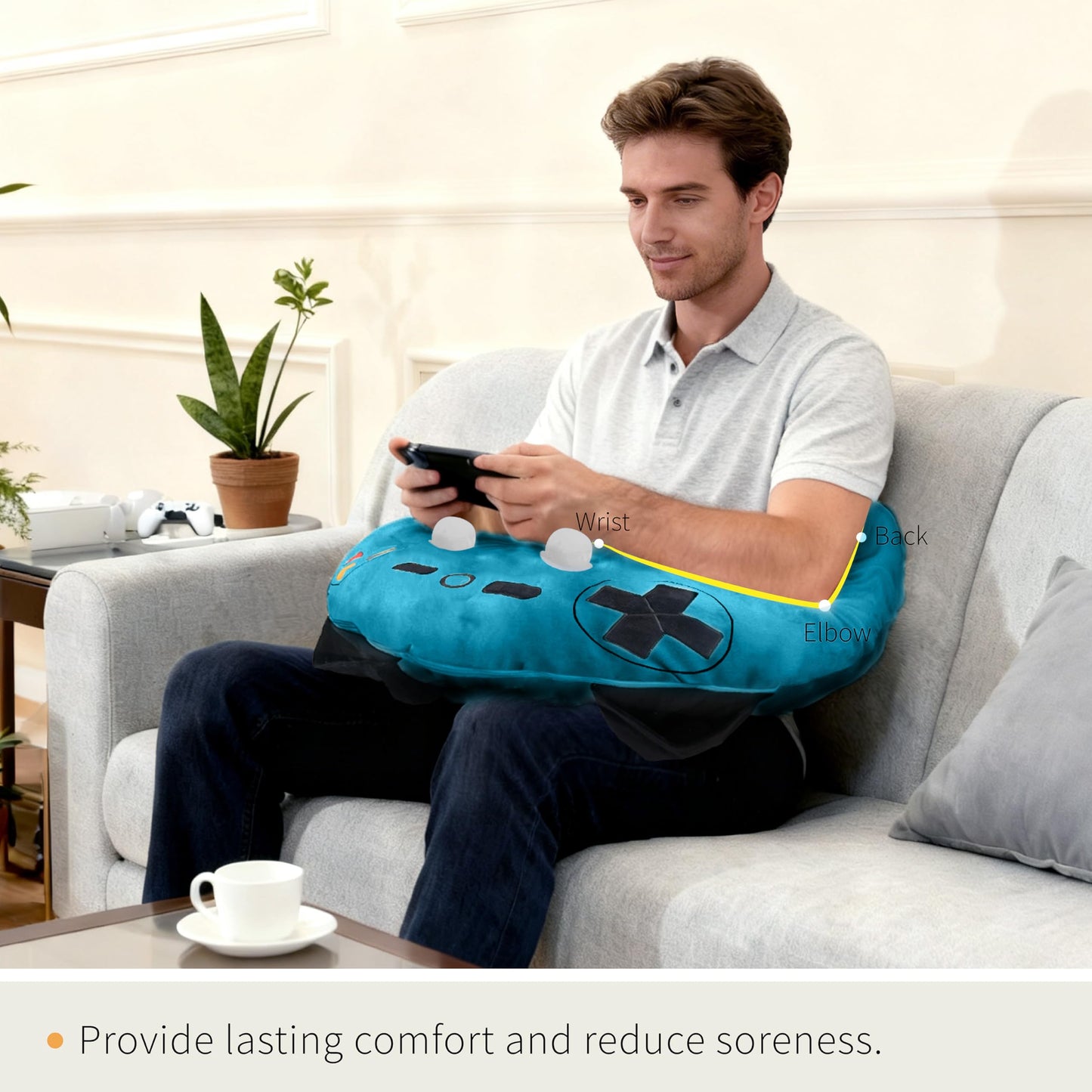 Moginno Gaming Pillow, Lap Desk Reading Pillow for Adults Teens, Arm Support Pillow for Sitting in Bed Sofa, Playing Steam Deck/Switch/Xbox/PS5, Gamer Gifts for Men Teenage Boy, Blue