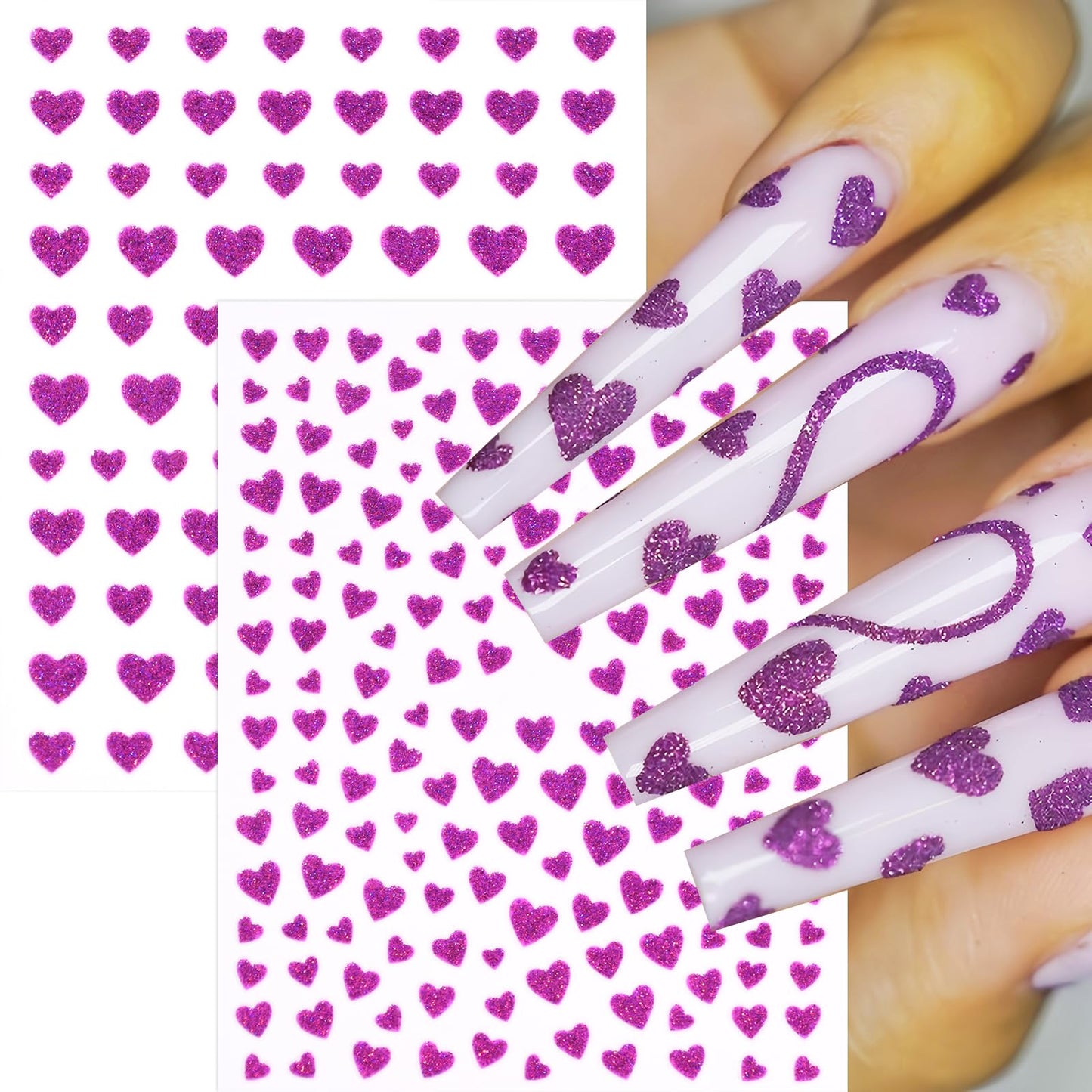 10Pcs Heart Nail Art Stickers Decals 3D Shiny Glitter Love Hearts Self Adhesive Shining Glitters Powder Effect Valentines Heart Nail Design for Lovers Romantic DIY Nail Decoration Manicure Accessories