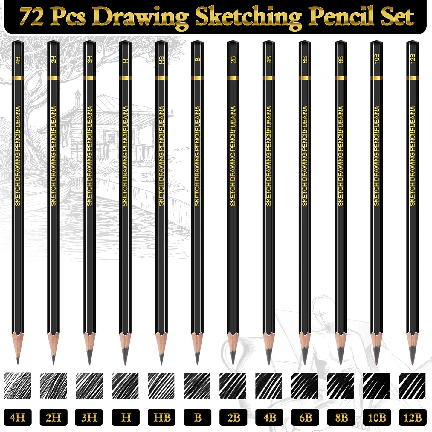 Humyoun 72 Pcs Drawing Sketching Pencil Set Professional (12b - 4h) Graphite Charcoal Gift Bulk for Artists Beginners, Pro Artists, Drawing Art, Sketching