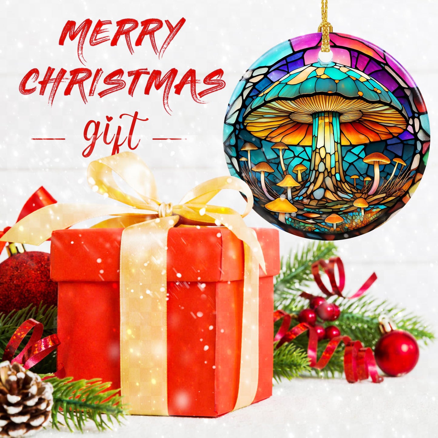 Stained Ceramic Mushroom Ornament - Christmas Ornaments & Home Decor for Mushroom Lovers