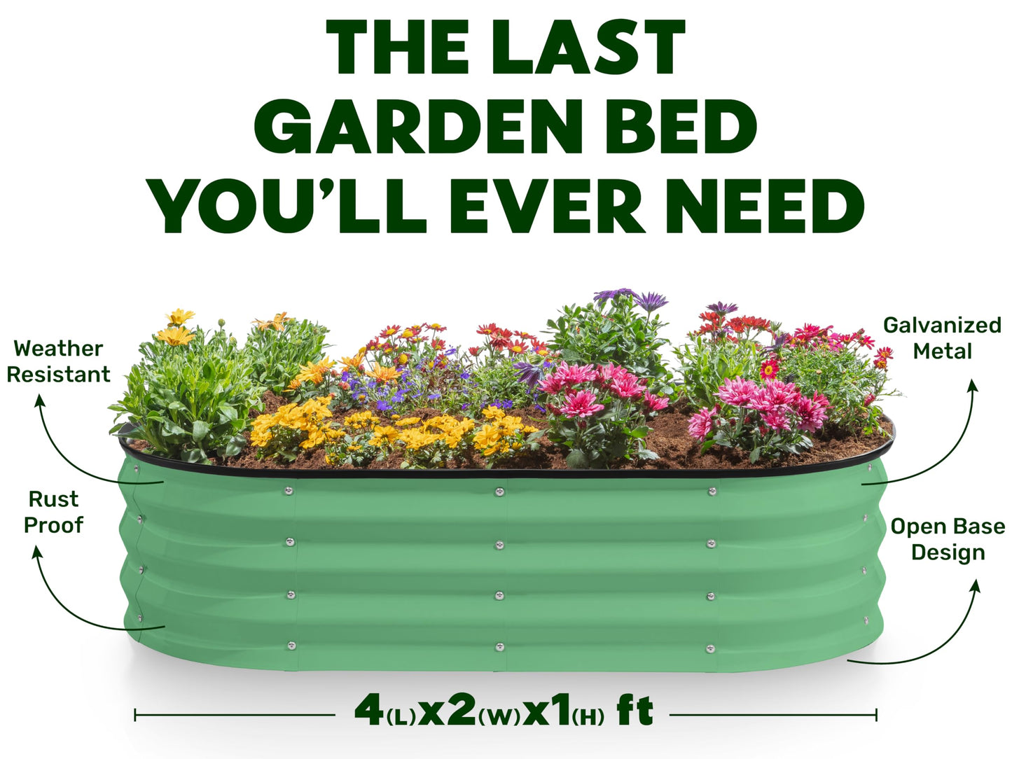 Plant & Plot Galvanized Raised Garden Beds Outdoor // 4×2×1 ft Planter Raised Beds for Gardening, Vegetables, Flowers (Light Green) // Large Metal Garden Box