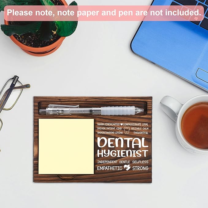 Dental Hygienist Appreciation Gifts, Thank You Gift for Dental Hygienist, Dentistry Office Coworkers Staff Appreciation Gifts, Sticky Note Holder Wooden Notepad & Pen Holder 6.5" x 4.7" - FTA263
