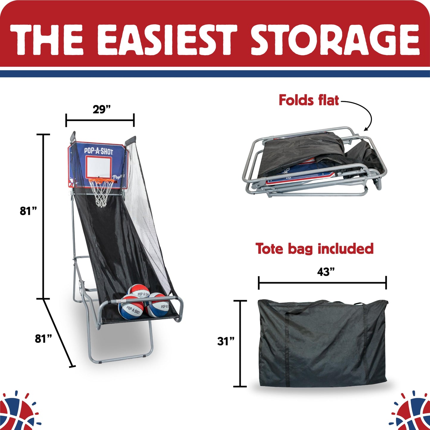 Pop-A-Shot - Pop-Up Game | Arcade Basketball Inside, Out, and On The Go | Infrared Sensor Scoring | 3 Balls | Foldable, Portable, Tote Bag Included
