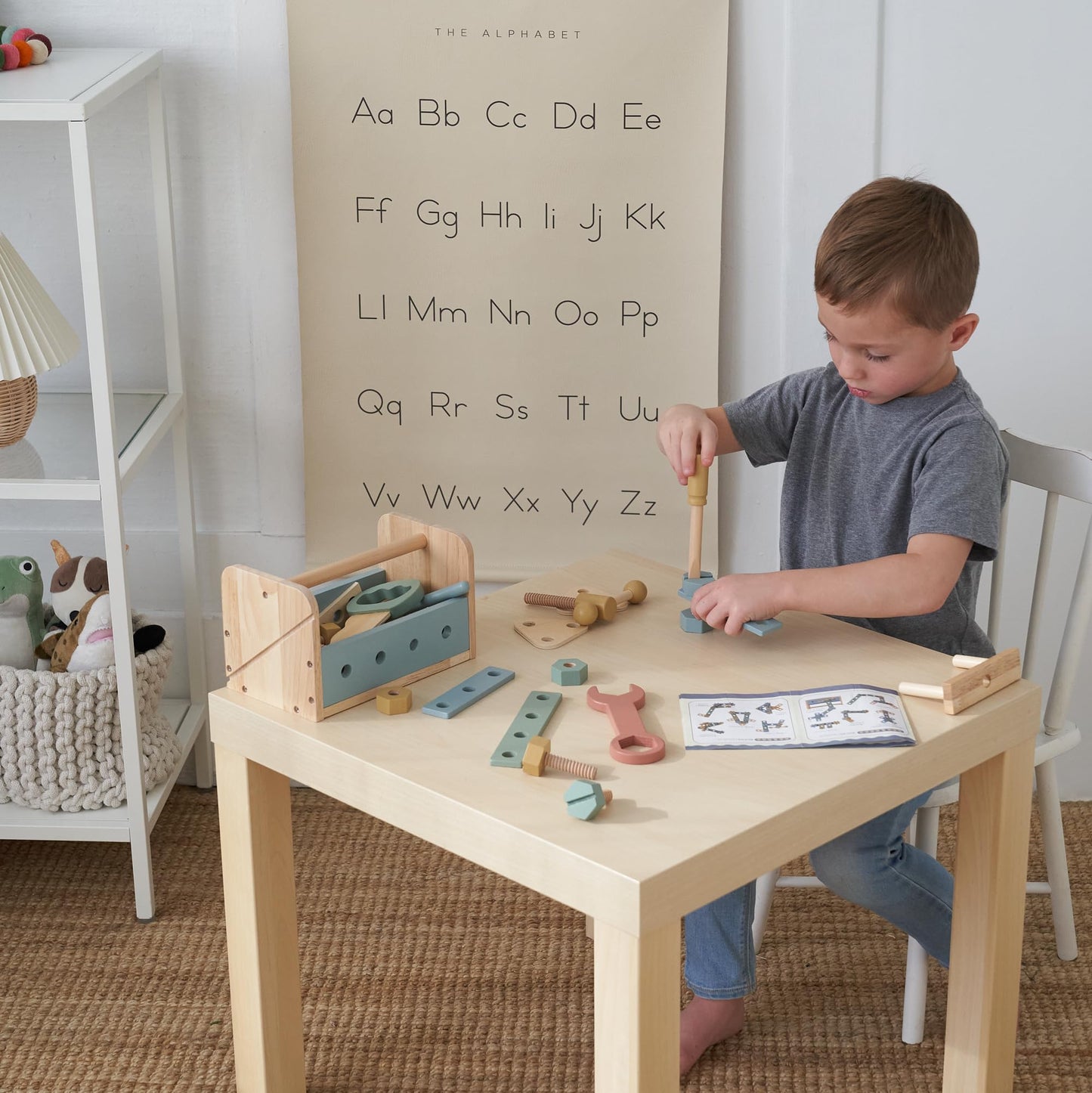 Durable Wooden Tool Set for Toddlers - Montessori Tool Box Kit with Hammer for Boys & Girls 2-5 Years - Fun Christmas Toy Gift for Kids with 30+ Safe Tools for Creative Play