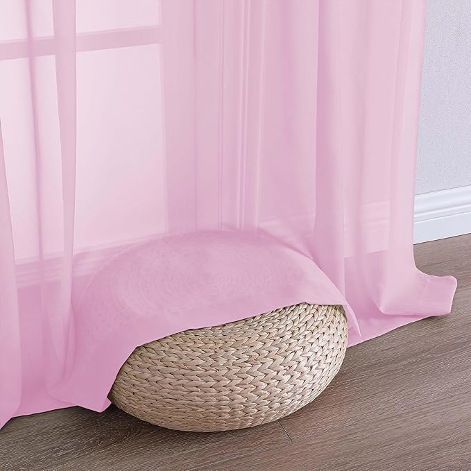 OVZME Light Pink Sheer Curtains 72 Inches Long 2 Panels Set, Light Filtering Sheer Curtains for Living Room Bedroom 59 Inch Extra Wide, Modern Voile Filmy Rod Pocket Window Drapes, 59Wx72L Inches