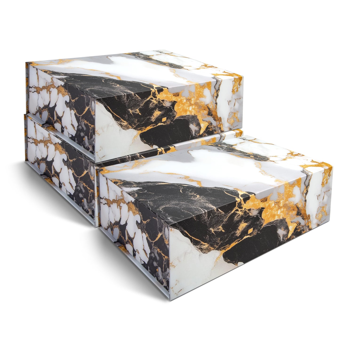 Sorarto Luxury Keepsake Gift Box 3-Pack | Marble Gold Decorative Boxes with Magnetic Lids for Presents, Wedding Memory Box, and Bridal Gifts. 11.5" x 7.5" x 3.5"