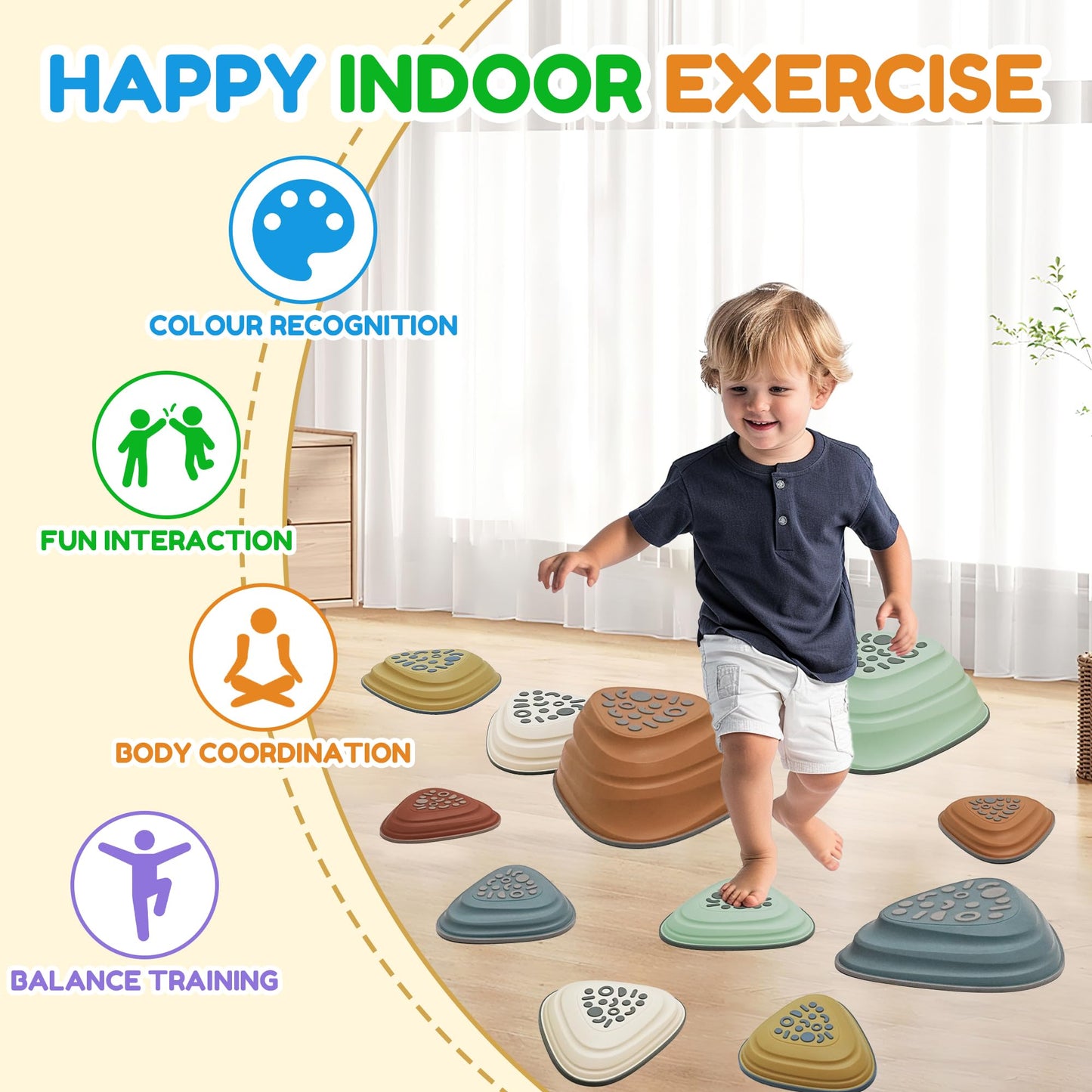 LilStones Kids Balance Stepping Stones Triangular 11PCS Non-Slip Toddler Stepping Stones for Ages 3-8 Years – Durable & Fully Rounded Edges