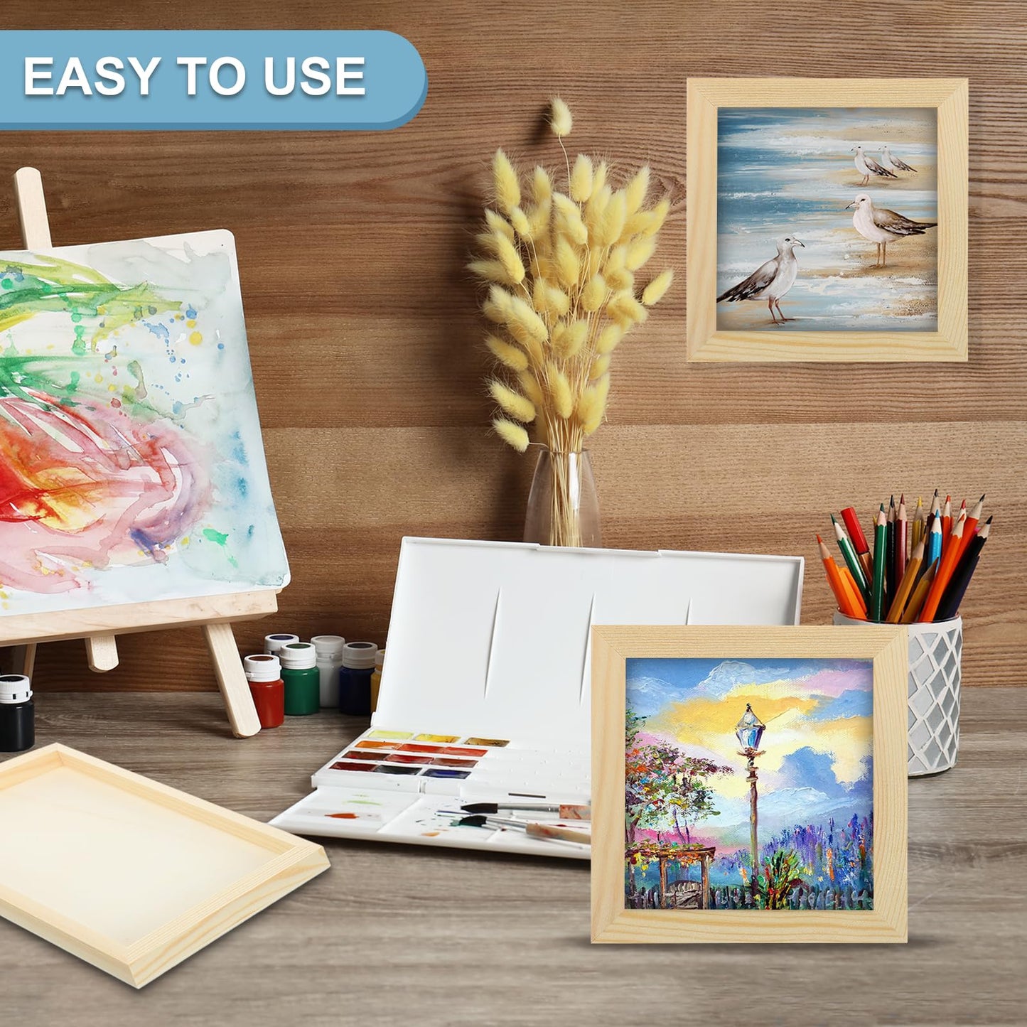 MECCANIXITY 2 Pack Wood Canvas Boards, 8x12 Inch Art Canvases Square Unfinished Wood Panel for Painting, Crafts, DIY Projects, Pouring Art
