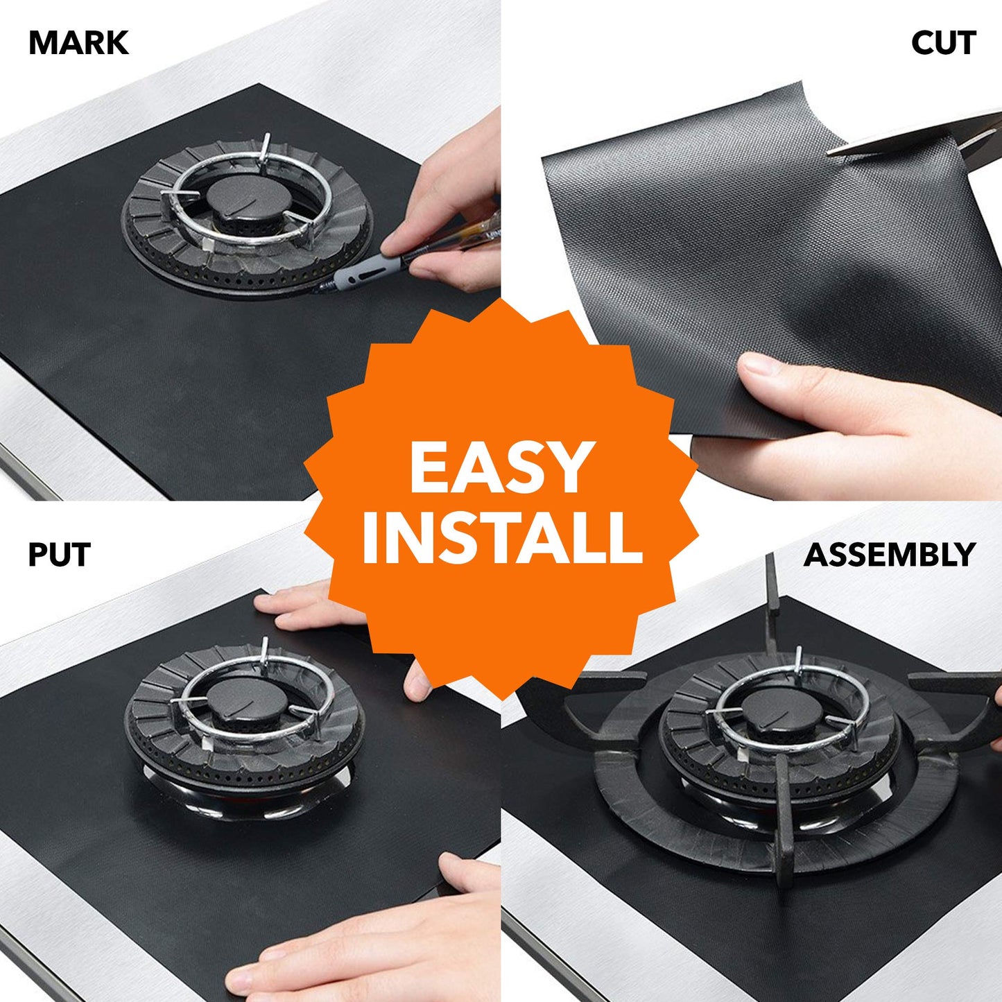 10 pack, gas stove protector, stove burner liners, stovetop range protectors, set top burner covers black, size 10.6” x 10.6” non stick reusable cover easy to clean, double thickness