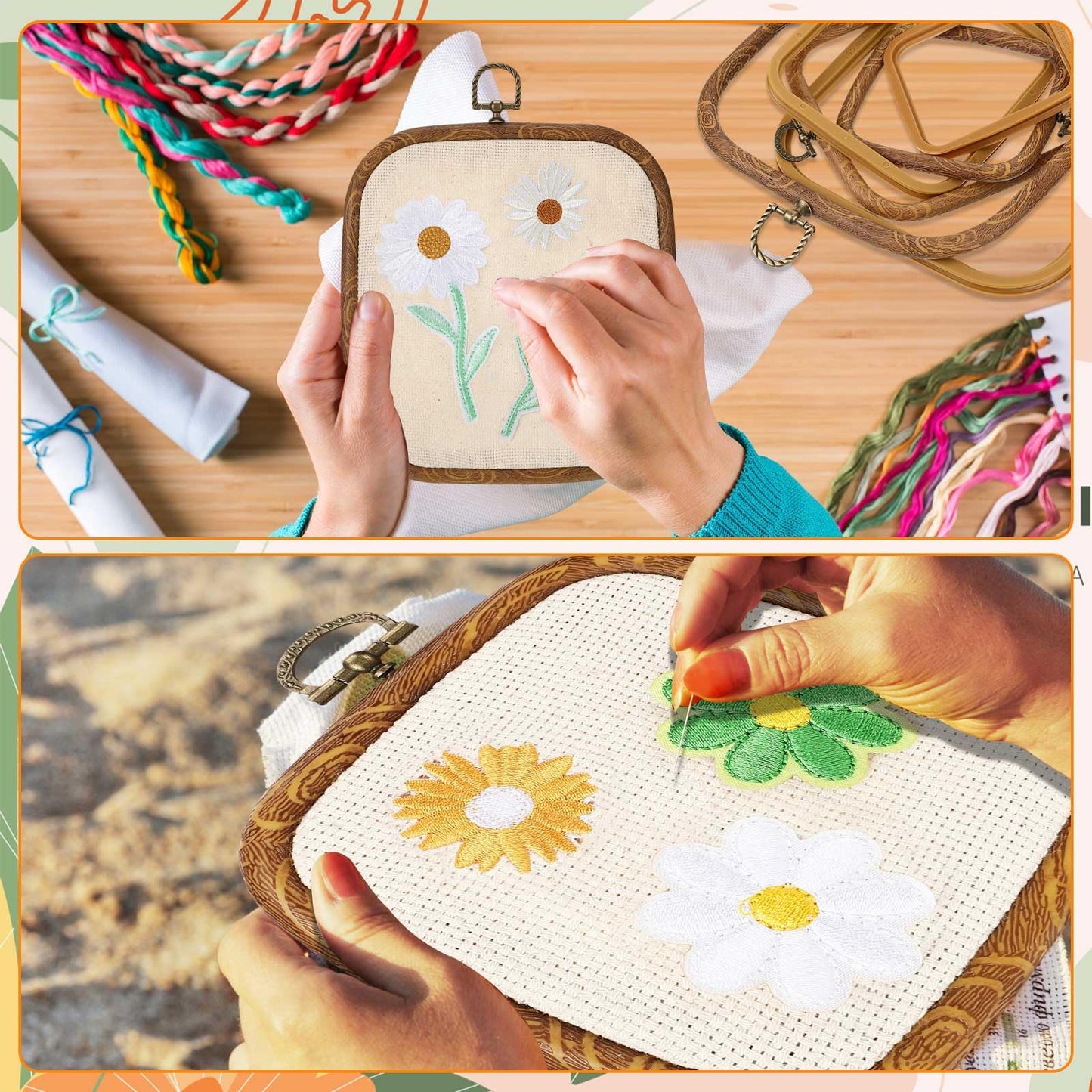 Qunclay 6 Pcs Square Embroidery Hoop Frame 3 Sizes Cross Stitch Display Hoops Ring for Art Craft DIY Sewing and Hanging Ornaments Decor