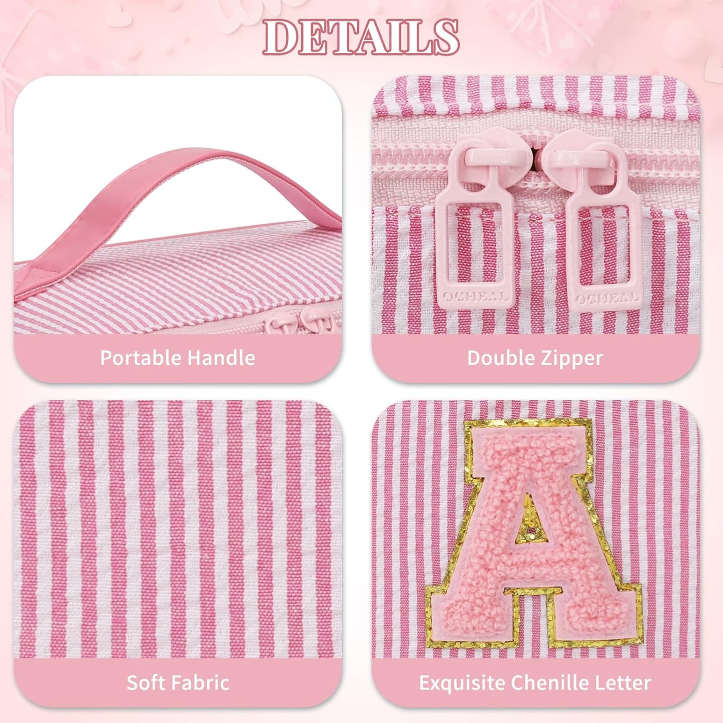 Travel Makeup Bag for Women, 2Pcs Portable Personalized Initial Makeup Organizer Bag, Open Flat Large Cosmetic Bag With Travel Essential Pouch (Pink Letter Z)